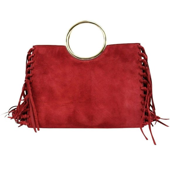 Suede Fringe Sam Bag in SIENA RED - Picture 7 of 11
